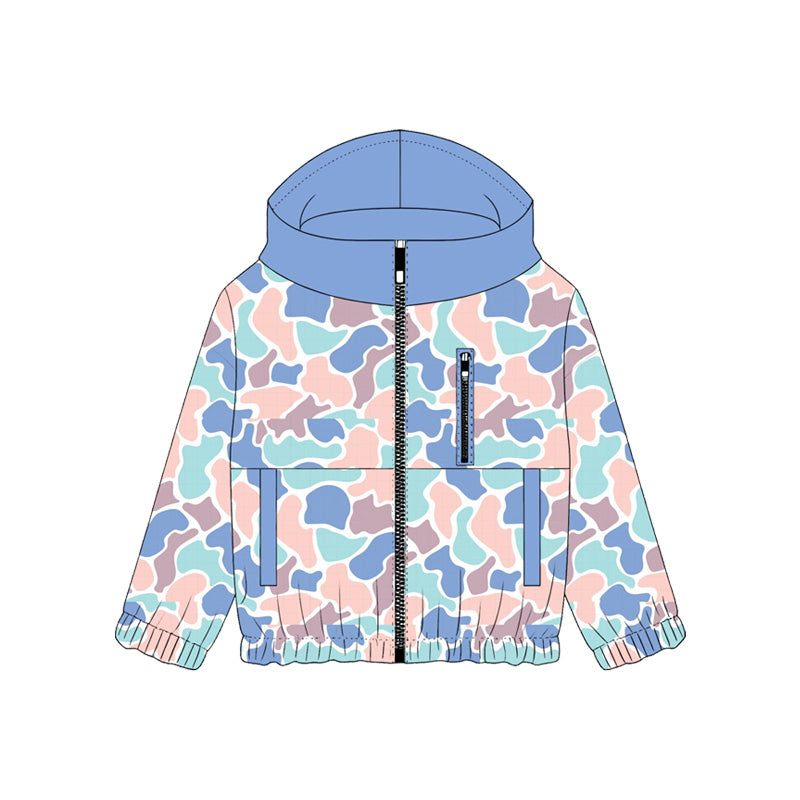 MOQ 5 PCS preorder BT1571 Camouflage Blue Hooded Zipper Long Sleeve Boys Top 202511