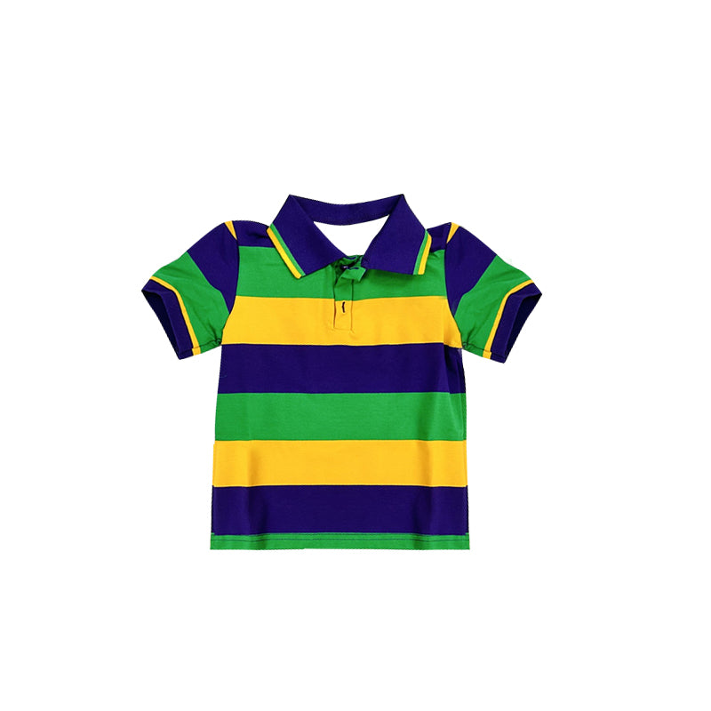 MOQ 5 PCS preorder BT1575 Mardi Gras Stripe Polo Short Sleeve Boys Top 202511