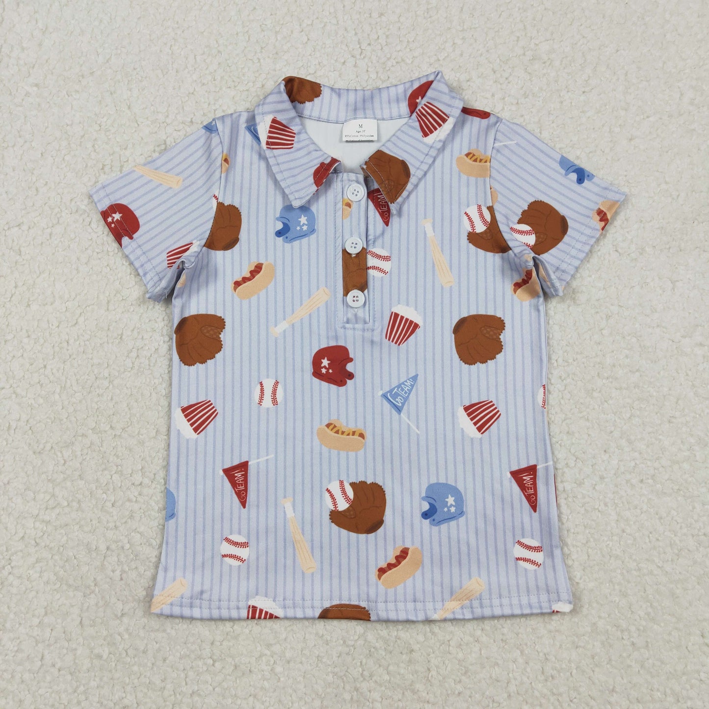 BT1580 Baseball Glove Stripe Blue Polo Short Sleeve Boys Top 202512 RTS