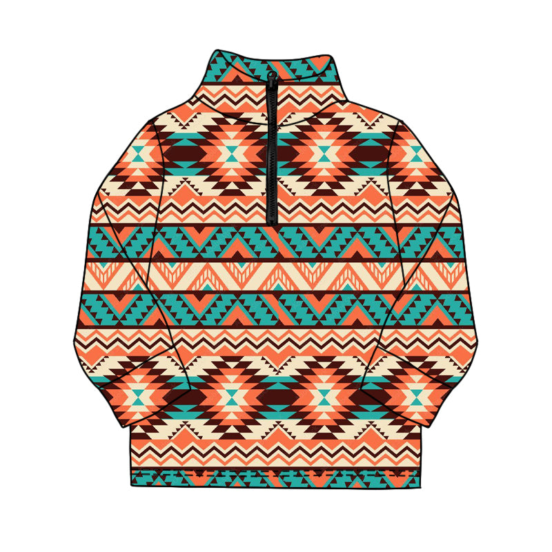 MOQ 5 PCS preorder BT1587 Geometric Beige Zip Collar Long Sleeve Boys Top 202511