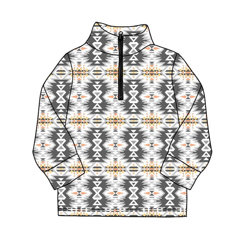 MOQ 5 PCS preorder BT1588 Geometric Gray White Zip Collar Long Sleeve Boys Top 202511