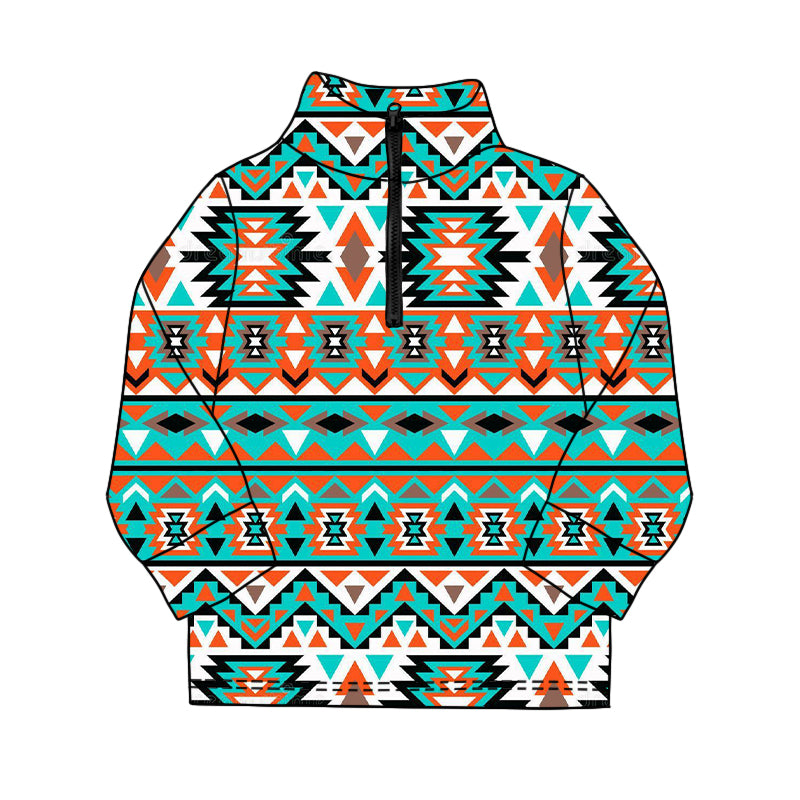 MOQ 5 PCS preorder BT1589 Geometric Blue Green Zip Collar Long Sleeve Boys Top 202511