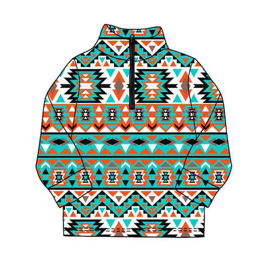 MOQ 5 PCS preorder BT1589 Geometric Blue Green Zip Collar Long Sleeve Boys Top 202511