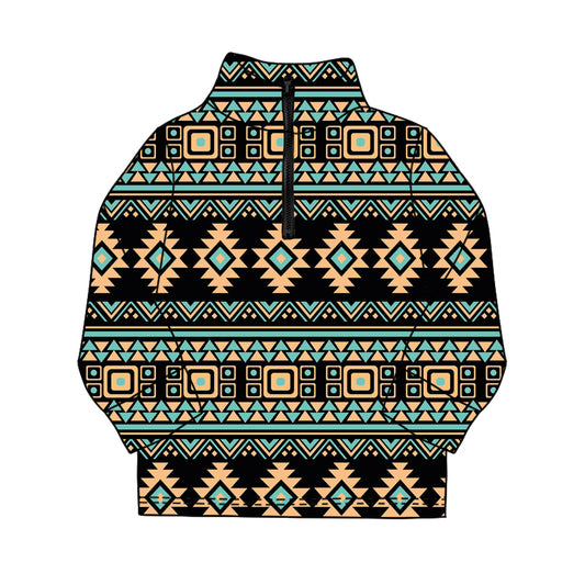 MOQ 5 PCS preorder BT1590 Geometric Black Zip Collar Long Sleeve Boys Top 202511