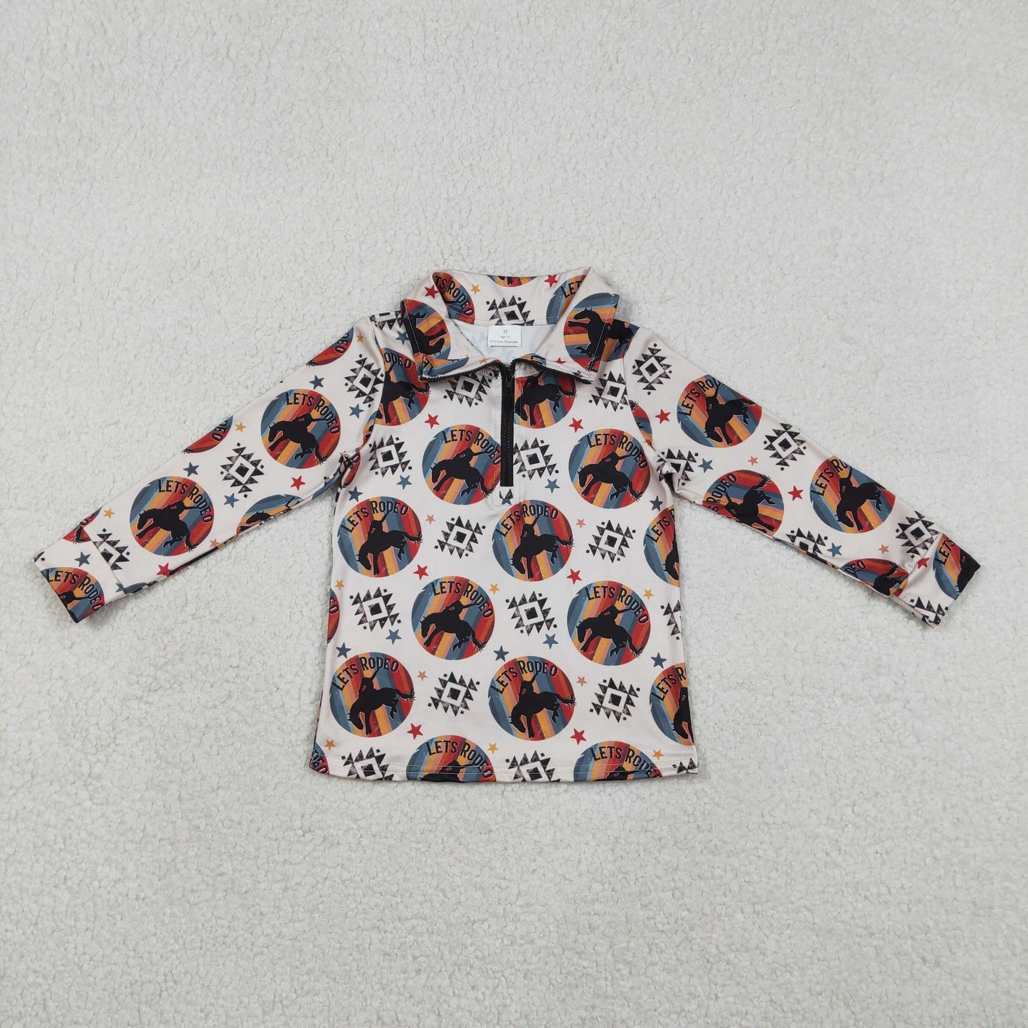 BT1598 Rodeo Geometric Pattern Horse Star Zip Collar Long Sleeve Boys Top 202512 RTS
