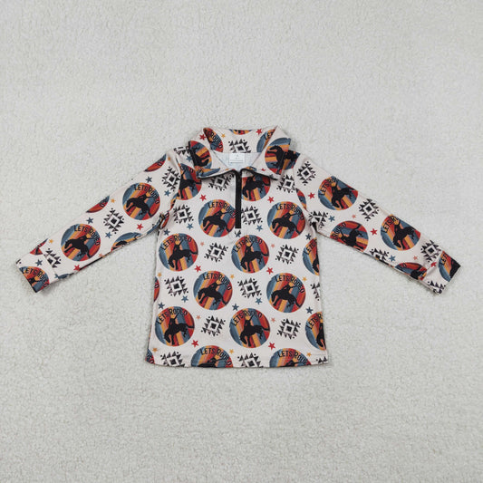 BT1598 Rodeo Geometric Pattern Horse Star Zip Collar Long Sleeve Boys Top 202512 RTS