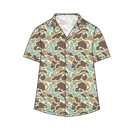 NO MOQ Preorder BT1610 Adult Male Blue Green Brown Camouflage Buttons Short Sleeve Top 202511