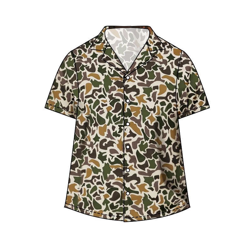 NO MOQ Preorder BT1615 Adult Male Orange Green Brown Camouflage Beige Buttons Short Sleeve Top 202511