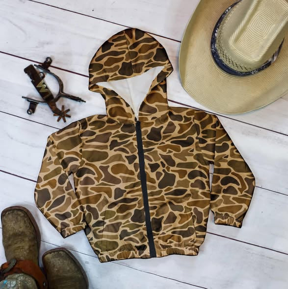 MOQ 5 PCS preorder BT1617 Brown Camouflage Zip Hooded Long Sleeve Boys Top 202511