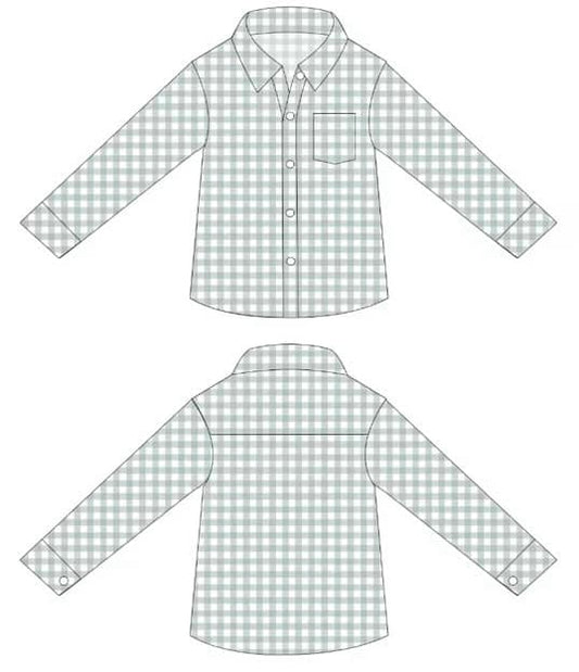 MOQ 5 PCS preorder BT1626 Light Green Plaid Buttons Polo Long Sleeve Boys Top 202512