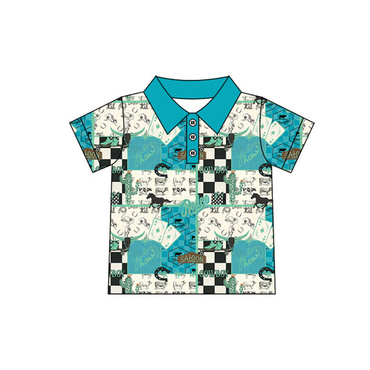 MOQ 5 PCS preorder BT1631 Cowboy Cactus Blue Polo Short Sleeve Boys Top 202512