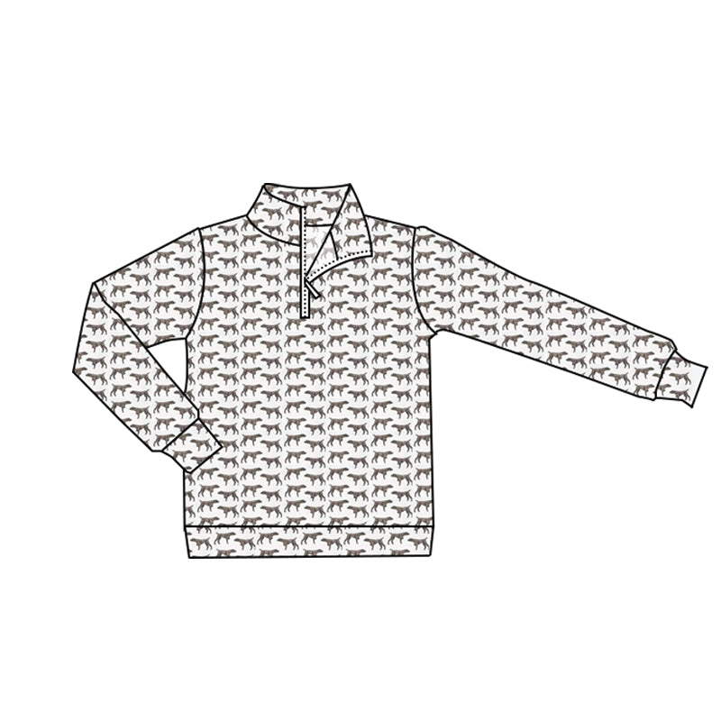 NO MOQ Preorder BT1635 Adult Male Puppy White Zip Collar Long Sleeve Top 202512