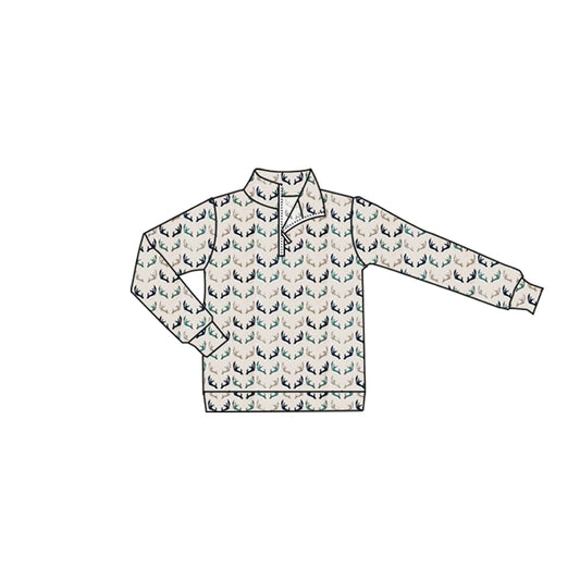 MOQ 5 PCS preorder BT1636 Deer Hunting Beige Zip Collar Long Sleeve Boys Top 202512