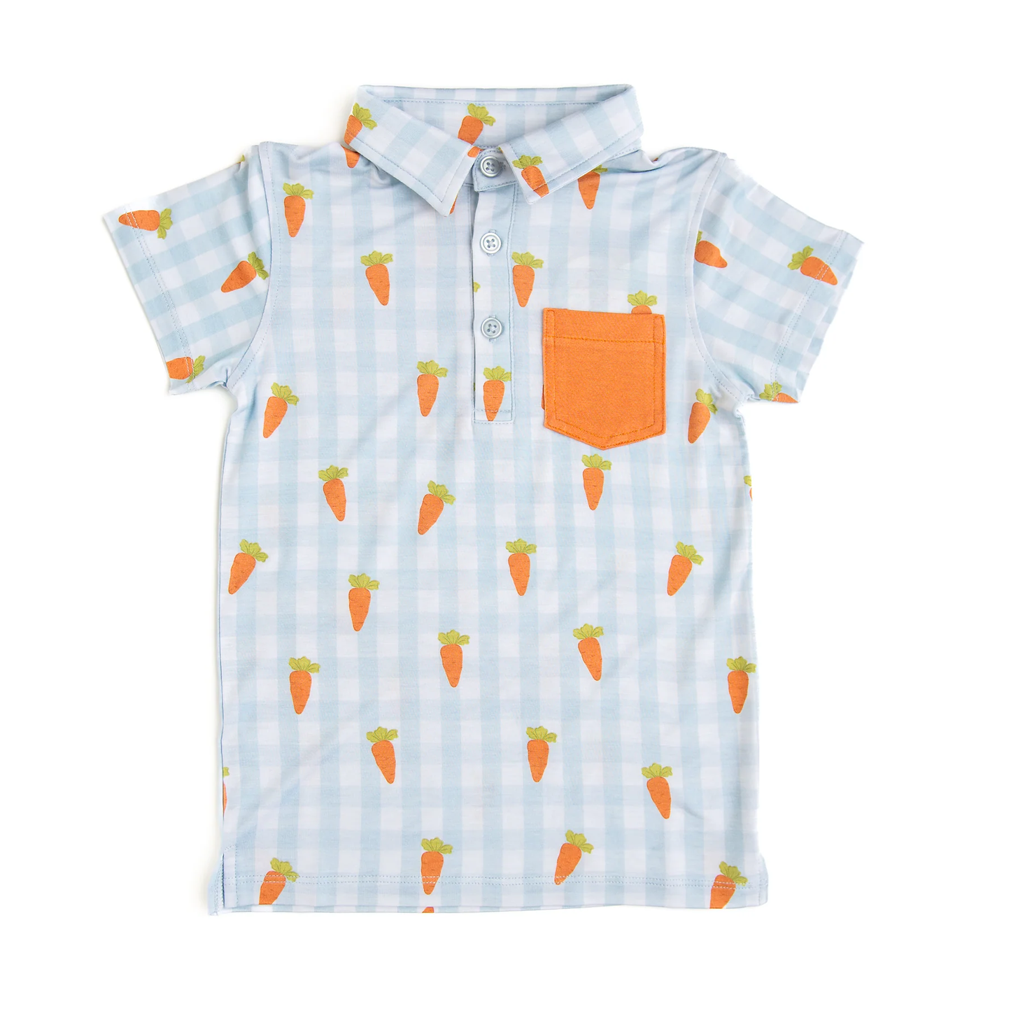 MOQ 5 PCS preorder BT1639 Easter Carrots Blue Plaid Polo Short Sleeve Boys Top 202512