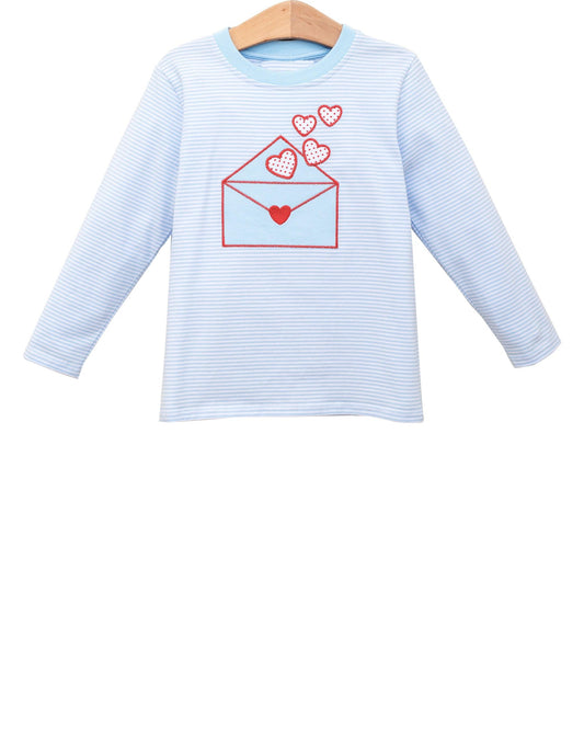 MOQ 5 PCS preorder BT1642 Valentines Day Love Blue Stripe Long Sleeve Boys Top 202512