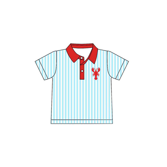 MOQ 5 PCS preorder BT1644 Crayfish Blue Stripe Red Polo Short Sleeve Boys Top 202512