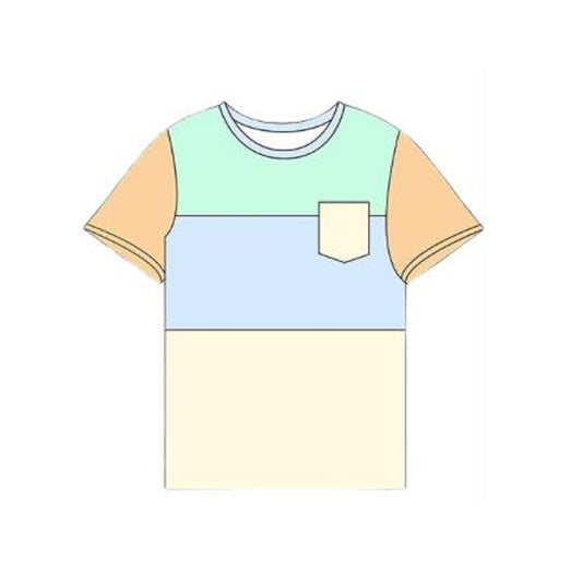MOQ 5 PCS preorder BT1645 Pocket Color-Blocked Short Sleeve Boys Top 202512