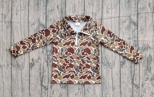 NO MOQ preorder BT1649 Brown Camouflage Zip Collar Long Sleeve Boys Top 202512