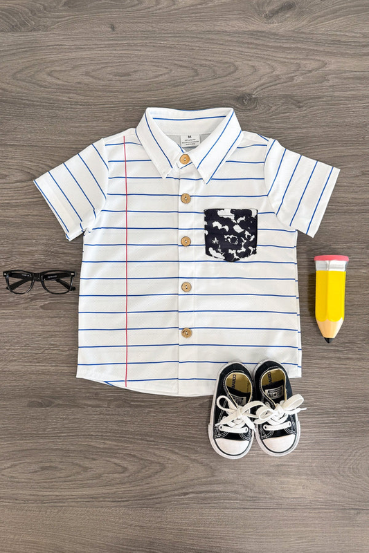 MOQ 5 PCS preorder BT1653 Back to School Stripe Pocket Polo Buttons Short Sleeve Boys Top 202512