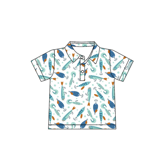 MOQ 5 PCS preorder BT1663 Fishing Bubble White Polo Short Sleeve Boys Top 202512