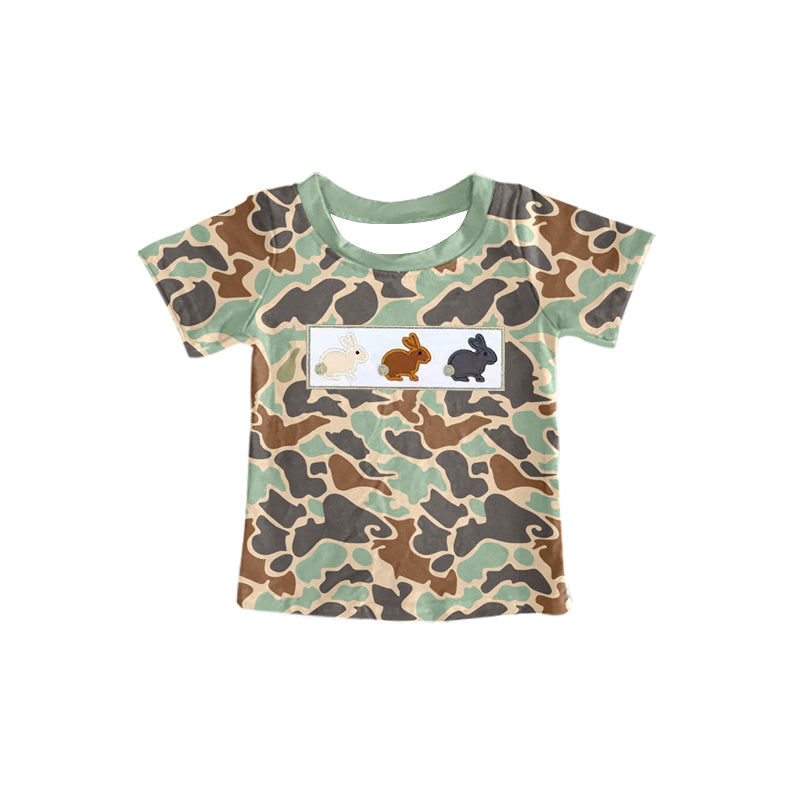 MOQ 5 PCS preorder BT1664 Easter Bunny Camouflage Green Short Sleeve Boys Top 202512