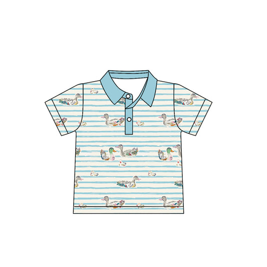 MOQ 5 PCS preorder BT1676 Duck Stripe Blue Polo Short Sleeve Boys Top 202512