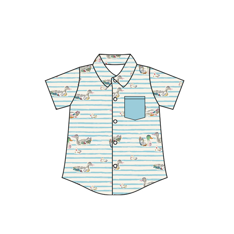 MOQ 5 PCS preorder BT1677 Duck Stripe Blue Pocket Polo Buttons Short Sleeve Boys Top 202512