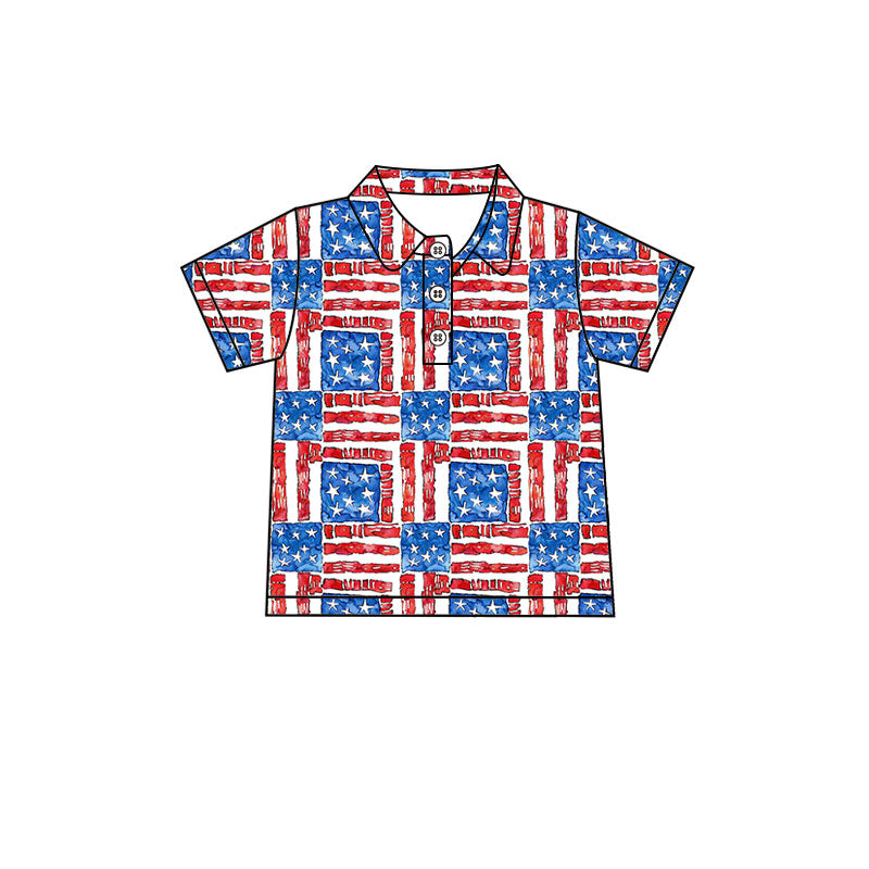 MOQ 5 PCS preorder BT1679 4th of July Star Stripe Polo Short Sleeve Boys Top 202512