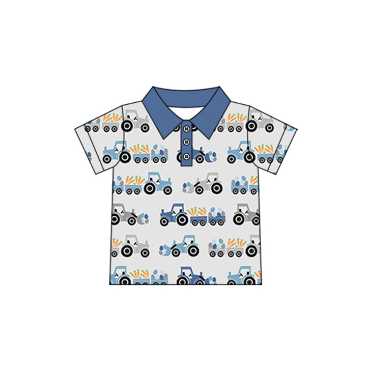 MOQ 5 PCS preorder BT1680 Easter Bunny Carrots Gray Blue Polo Short Sleeve Boys Top 202512