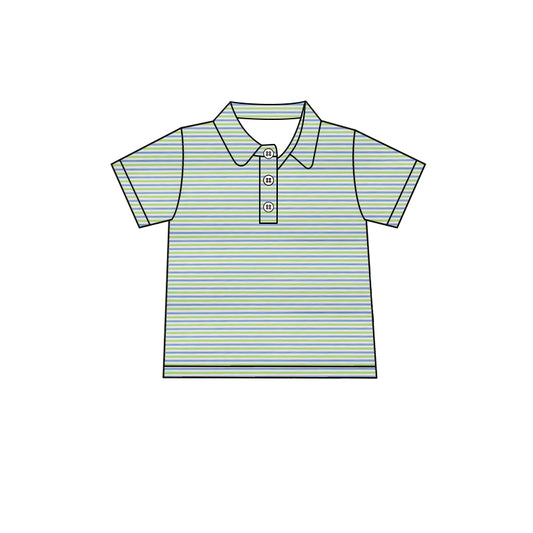 MOQ 5 PCS preorder BT1689 Blue Green Stripe Polo Short Sleeve Boys Top 202512