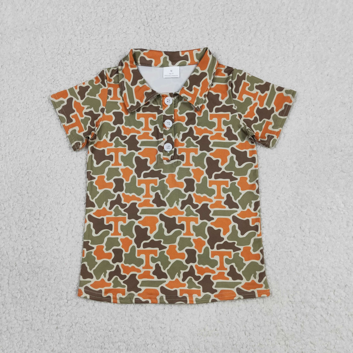 BT1696 GO TEAM T Orange Green Camouflage Polo Short Sleeve Boys Top 202605 RTS