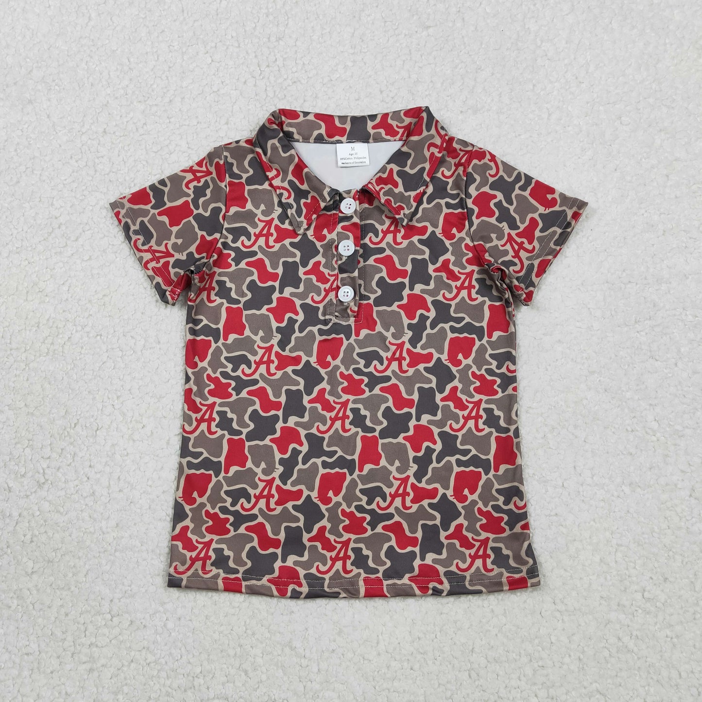 BT1698 GO TEAM A Gray Red Camouflage Polo Short Sleeve Boys Top 202602 RTS