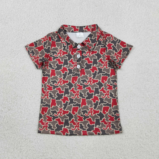 BT1698 GO TEAM A Gray Red Camouflage Polo Short Sleeve Boys Top 202602 RTS