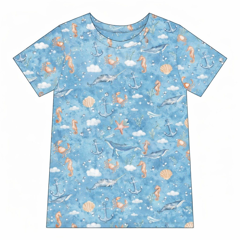 MOQ 5 PCS preorder BT1700 Anchor Seahorse White Cloud Starfish Blue Short Sleeve Boys Top 202601