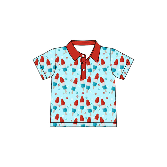 MOQ 5 PCS preorder BT1702 4th of July Ice Cream Star Red Blue Polo Short Sleeve Boys Top 202601