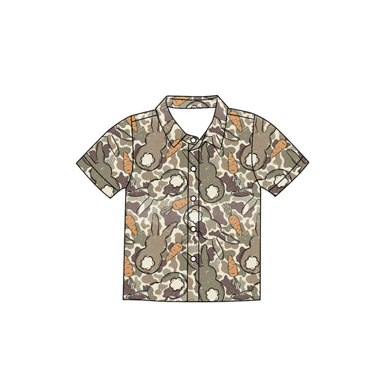 MOQ 5 PCS preorder BT1710 Easter Bunny Camouflage Army Green Polo Buttons Short Sleeve Boys Top 202601