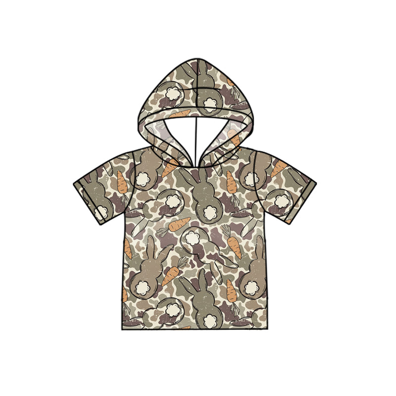 MOQ 5 PCS preorder BT1711 Easter Bunny Camouflage Army Green Hooded Short Sleeve Boys Top 202601