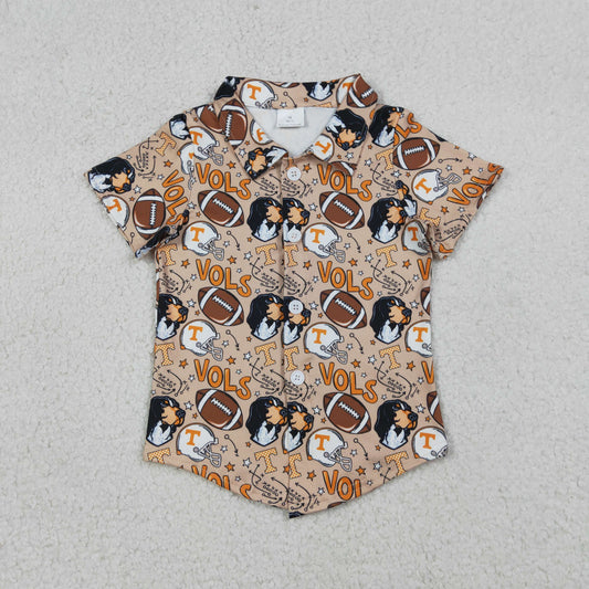 BT1717 GO TEAM Vols Puppy Football Khaki Polo Buttons Short Sleeve Boys Top 202603 RTS