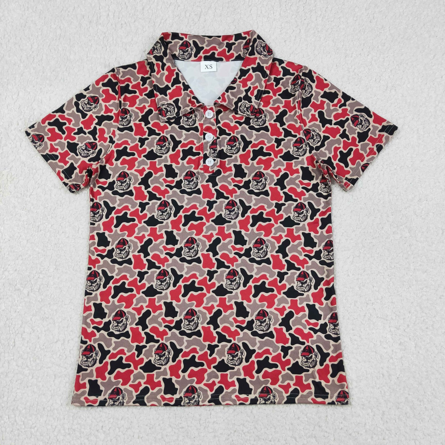 BT1718 Adult Male GO TEAM Bulldog Grey Red Camouflage Polo Buttons Short Sleeve Top 202604 RTS