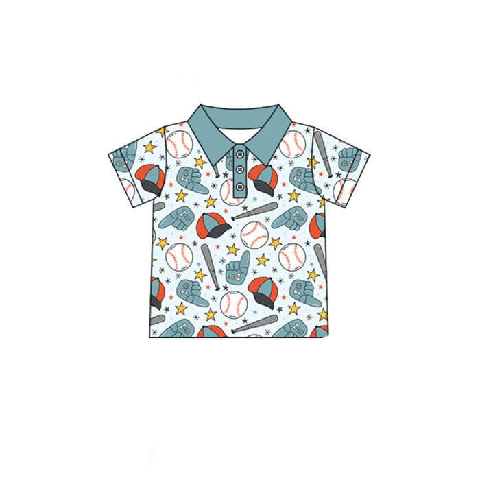 MOQ 5 PCS preorder BT1724 Baseball Star Blue Green Polo Short Sleeve Boys Top 202601