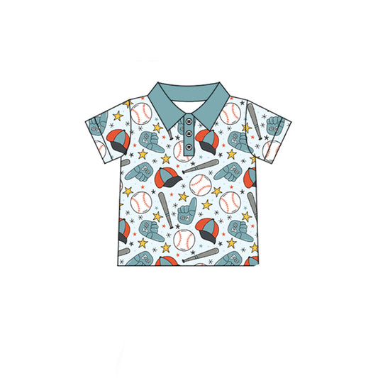 MOQ 5 PCS preorder BT1724 Baseball Star Blue Green Polo Short Sleeve Boys Top 202601
