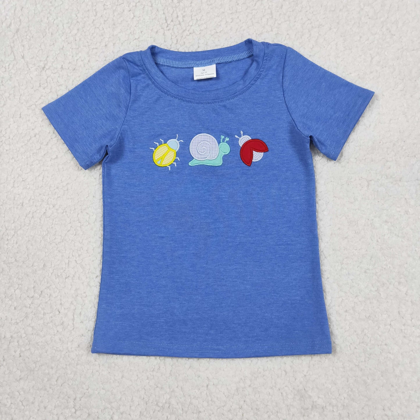 BT1725 Embroidered Snail Insects Blue Short Sleeve Boys Top 202604 RTS