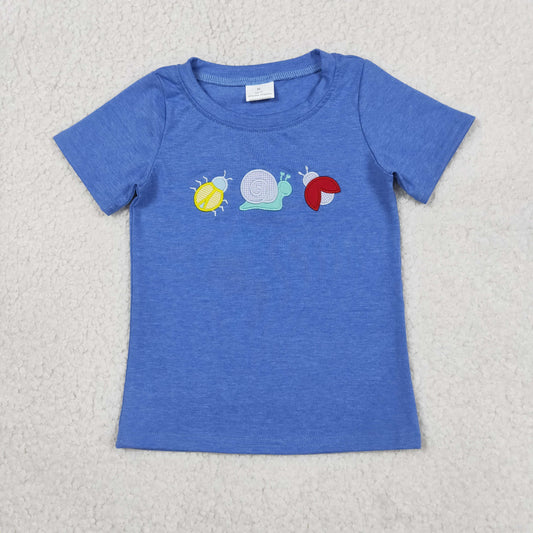 BT1725 Embroidered Snail Insects Blue Short Sleeve Boys Top 202604 RTS