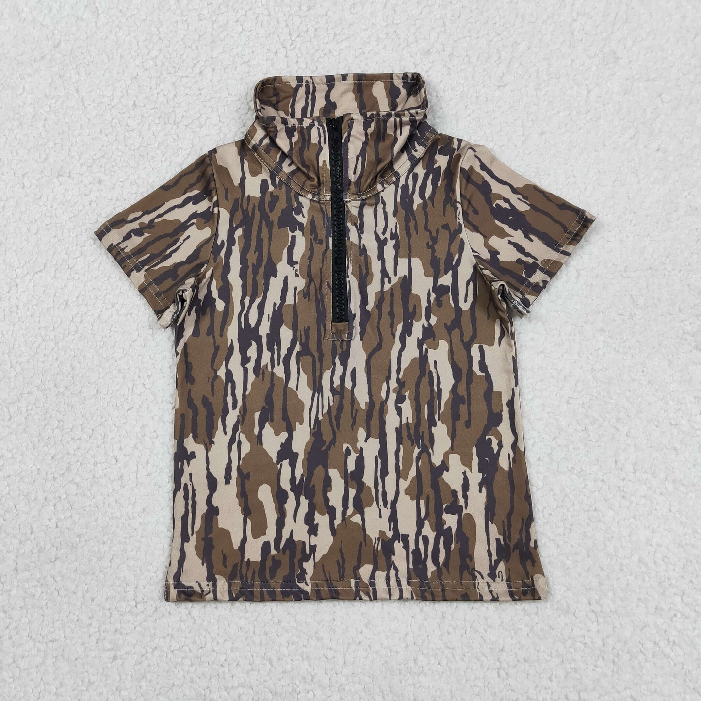 BT1726 Army Green Camouflage Zip Polo Short Sleeve Boys Top 202605 RTS