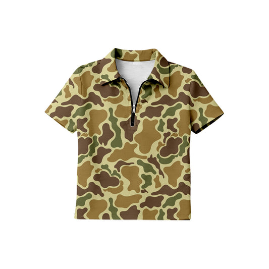 MOQ 5 PCS preorder BT1730 Yellow Brown Camouflage Zip Polo Short Sleeve Boys Top 202601