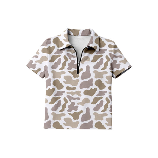 MOQ 5 PCS preorder BT1731 Beige Gray Brown Camouflage Zip Polo Short Sleeve Boys Top 202601