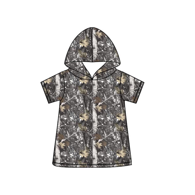 MOQ 5 PCS preorder BT1736 Branches Leaves Dark Gray Hooded Short Sleeve Boys Top 202602