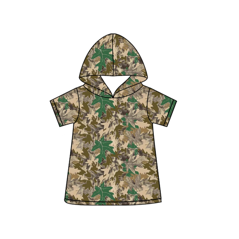 MOQ 5 PCS preorder BT1737 Leaves Army Green Hooded Short Sleeve Boys Top 202602