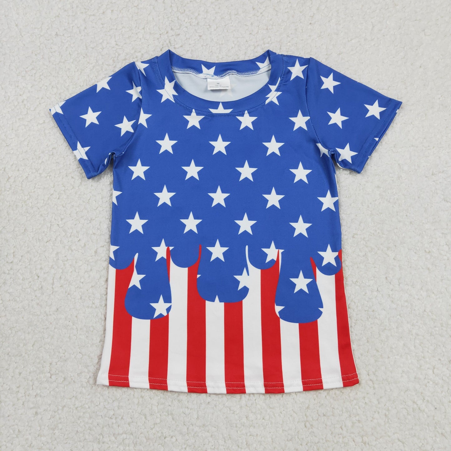BT1741 4th of July Star Stripe Blue Short Sleeve Boys Top 202605 RTS