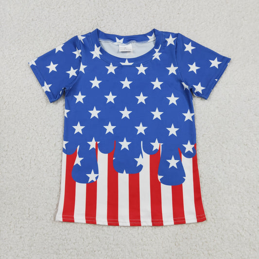 BT1741 4th of July Star Stripe Blue Short Sleeve Boys Top 202605 RTS